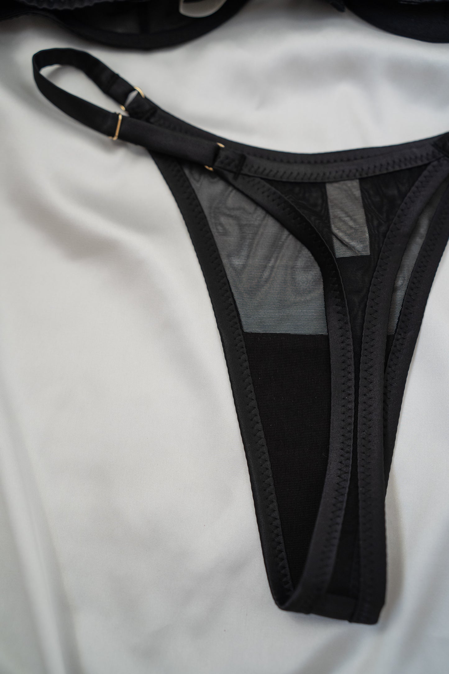 Minimalist Tate Black sheer mesh lingerie set by Tautou