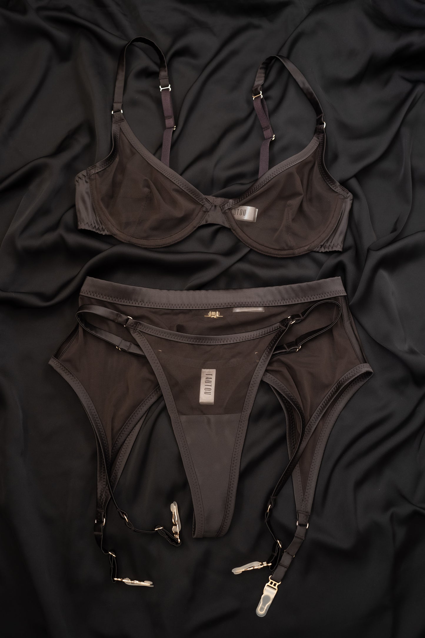 Chocolate brown see-through lingerie set Tate minimal design