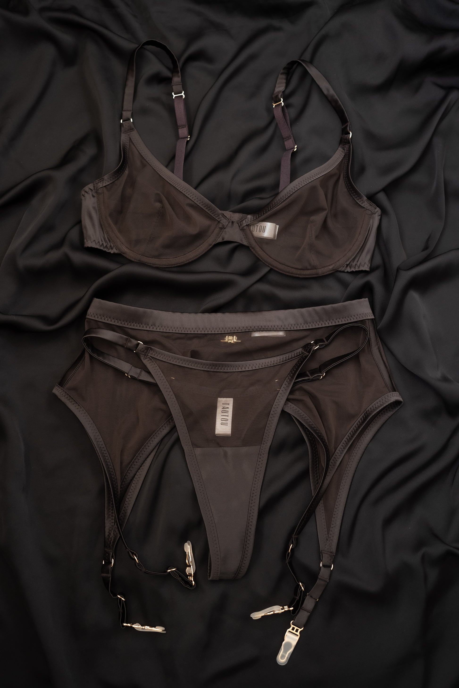 Chocolate brown see-through lingerie set Tate minimal design