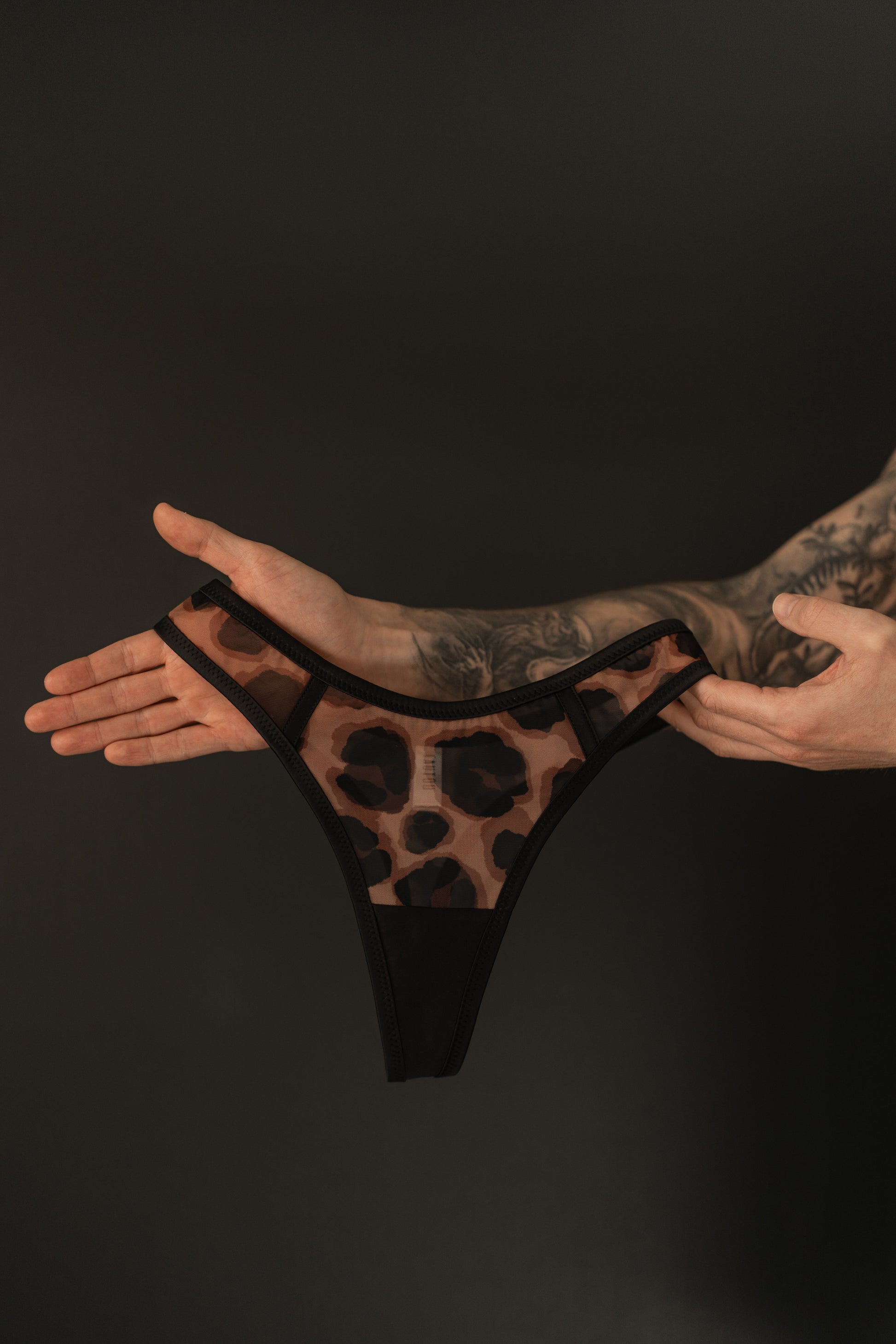 Vivienne Leopard satin bra and mesh panty set 