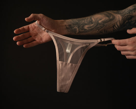 Tautou Indi Gold satin thong panties front view