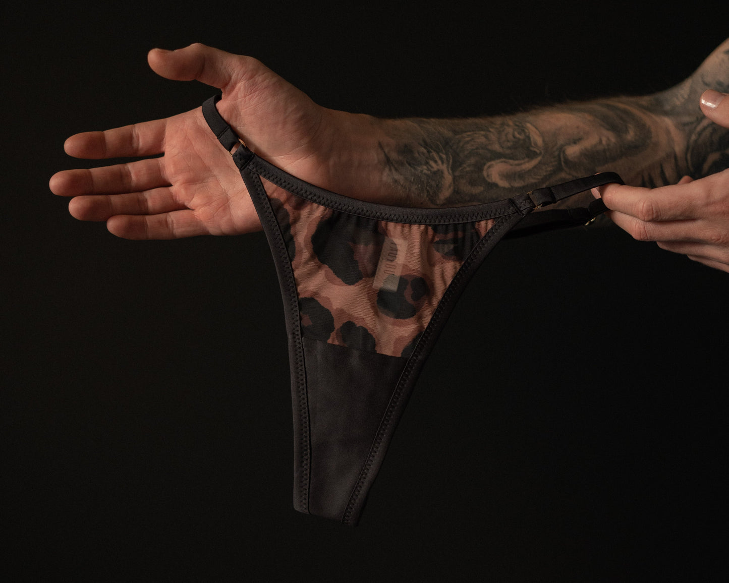 Tautou Indi Leopard satin thong panties front view