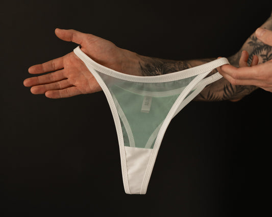 Tautou Kate Milk satin thong panties front view