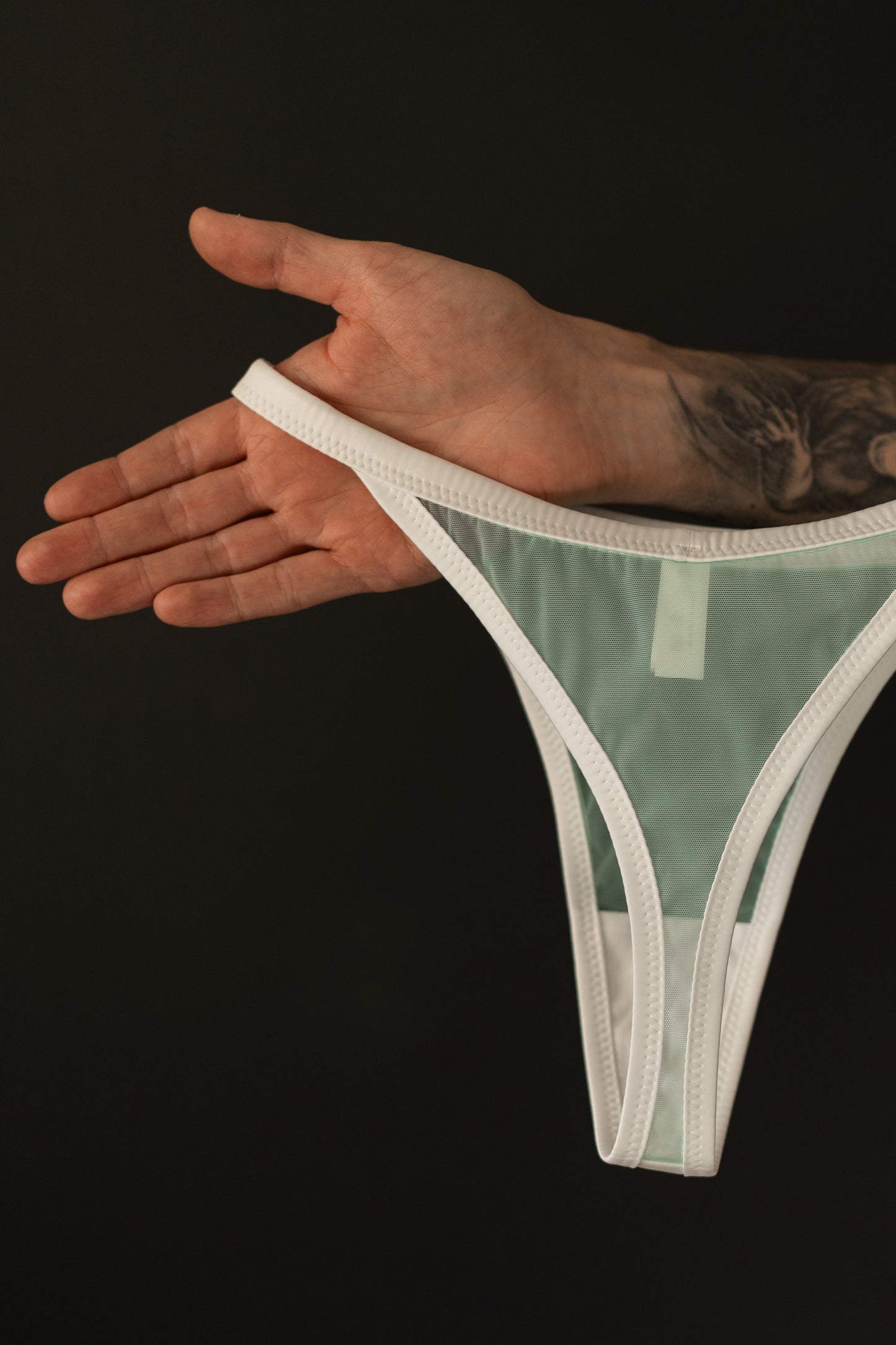 Back view ivory satin thong underwear Kate Milk minimal handmade design